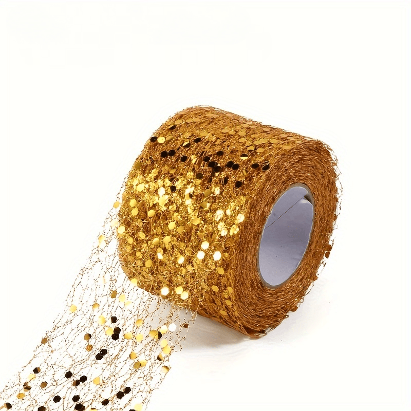 TEMU 1pc Sparkling Golden Sequin Flower Net Decorative Mesh Fabric - Ideal For Stage & Party Decor, Non-waterproof, Crafting And Embellishments