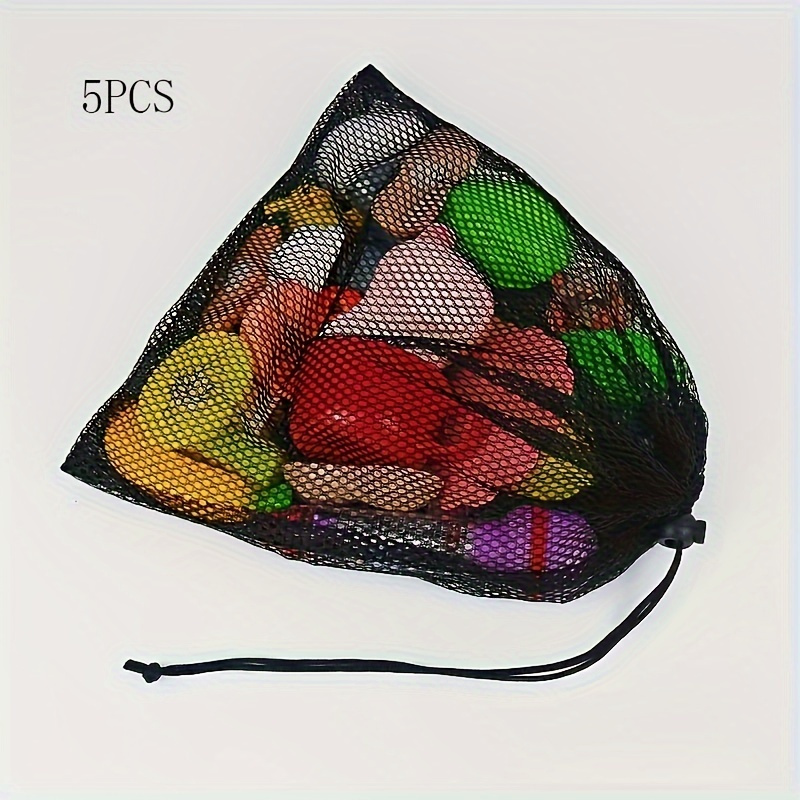 TEMU 5pcs Mesh Drawstring Bags, Polyester Net Organizing Pouches With Cinch Closure, Packaging And Storage Sacks, Laundry Bags