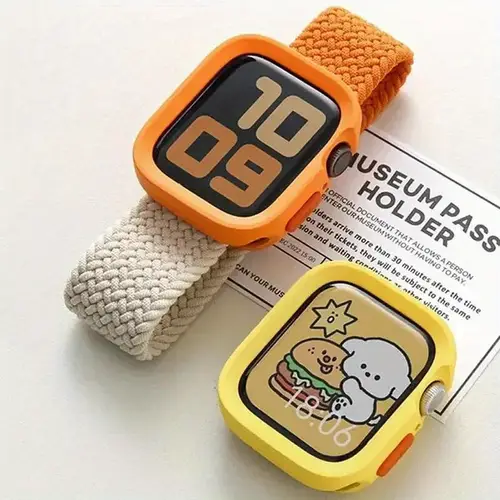2 in 1 men women cute multicolor woven nylon breathable adjustable watch strap fashionable hollow out tpu anti fall protector watch case compatible with watch case 42mm 46mm 40mm 41mm 44mm 45mm 49mm compatible with iwatch series 10 6 5 4 se intelligent watch accessories
