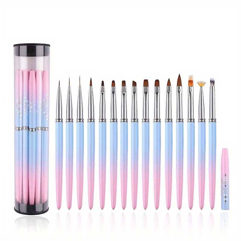 TEMU 1set 15 Size Nail Art Brush French Painting Brush Flower Design Acrylic Line Drawing Pen Nail Gel Brush Diy Manicure Tool
