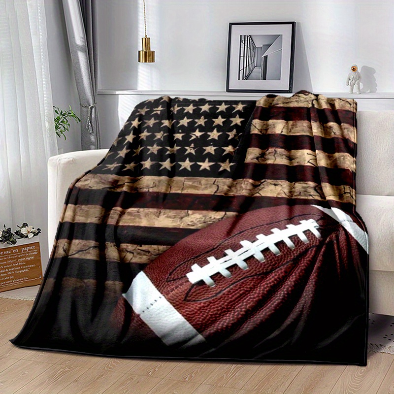 

American Football Themed 3d Print Plush Throw Blanket - Large Soft Polyester Bedspread, Couch Cover - Polyester 100% - Patriotic Flag & Sports Design - Gift Ready - Oversized Comfort For Sofa Or Bed