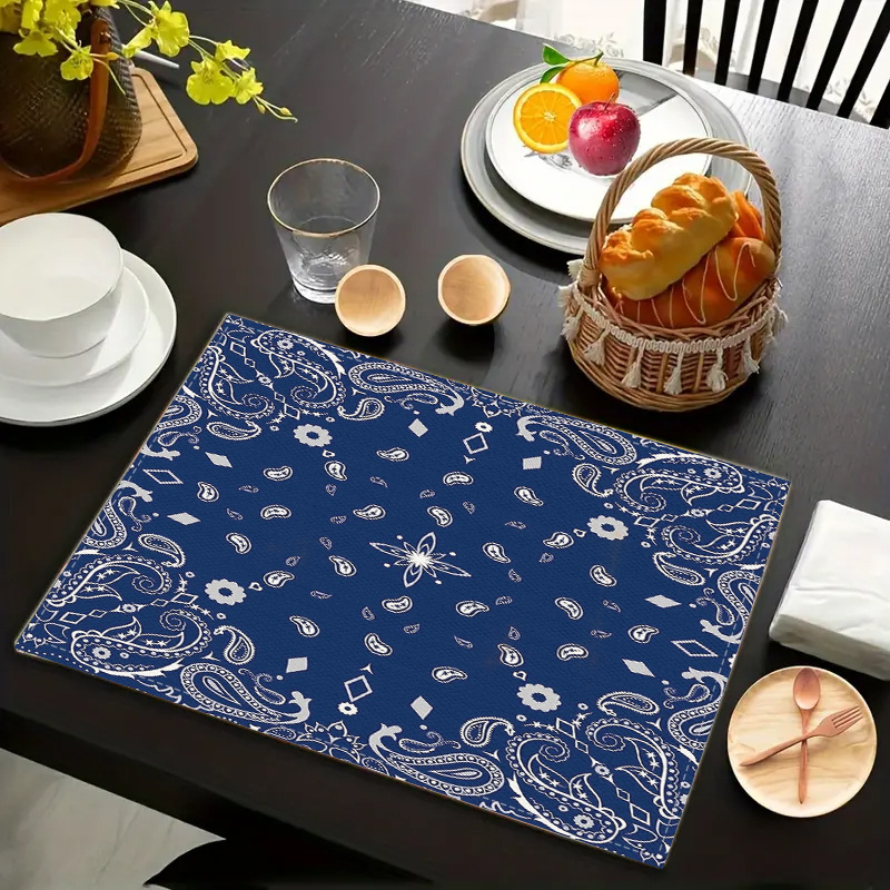 

Bohemian Blue Paisley Print Table Placemats - 2/4 Pieces - Linen Cover, Hand Wash Only - Suitable For Parties, Kitchen, Dining Room, And Festive Decorations