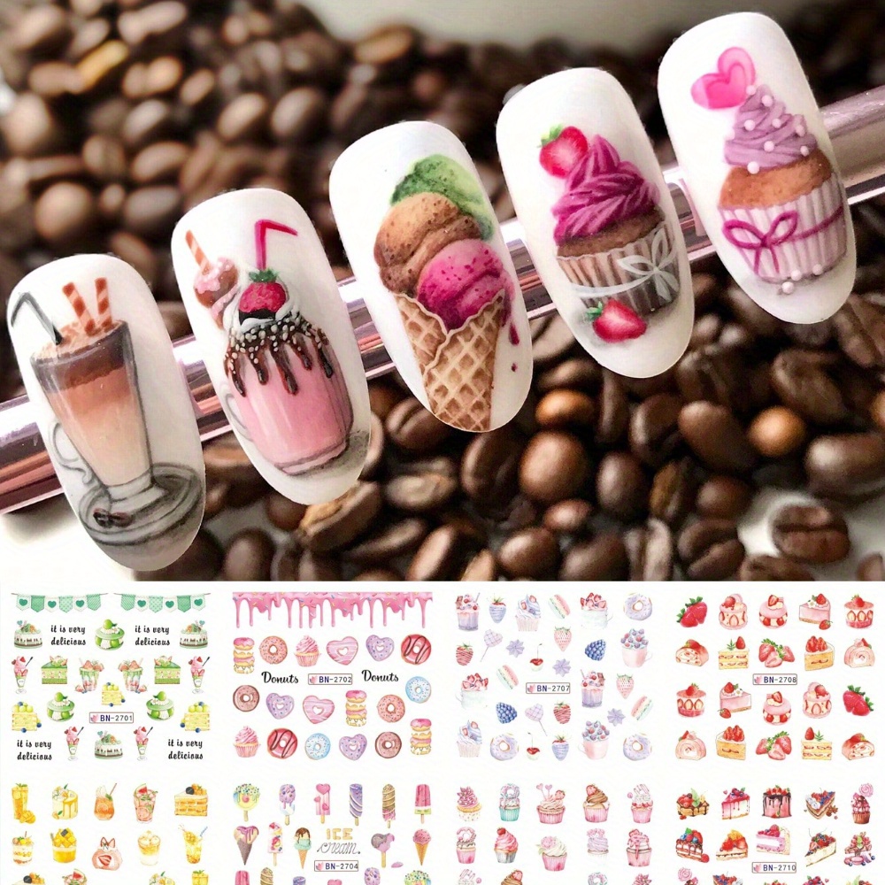 

Cute Kawaii Cartoon Nail Art Stickers - 12 Designs, Ice Patterns, Water Transfer Decals For Diy Manicure, Self-adhesive & Easy To Apply