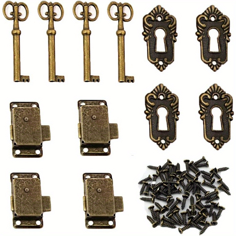 

4 Sets Vintage Bronze Cabinet Locks Set - Decorative Metal Door Latches With Keys And Screws For Jewelry Boxes, Wardrobes, And Chests, Cabinet Security|vintage Lock Design| Locks