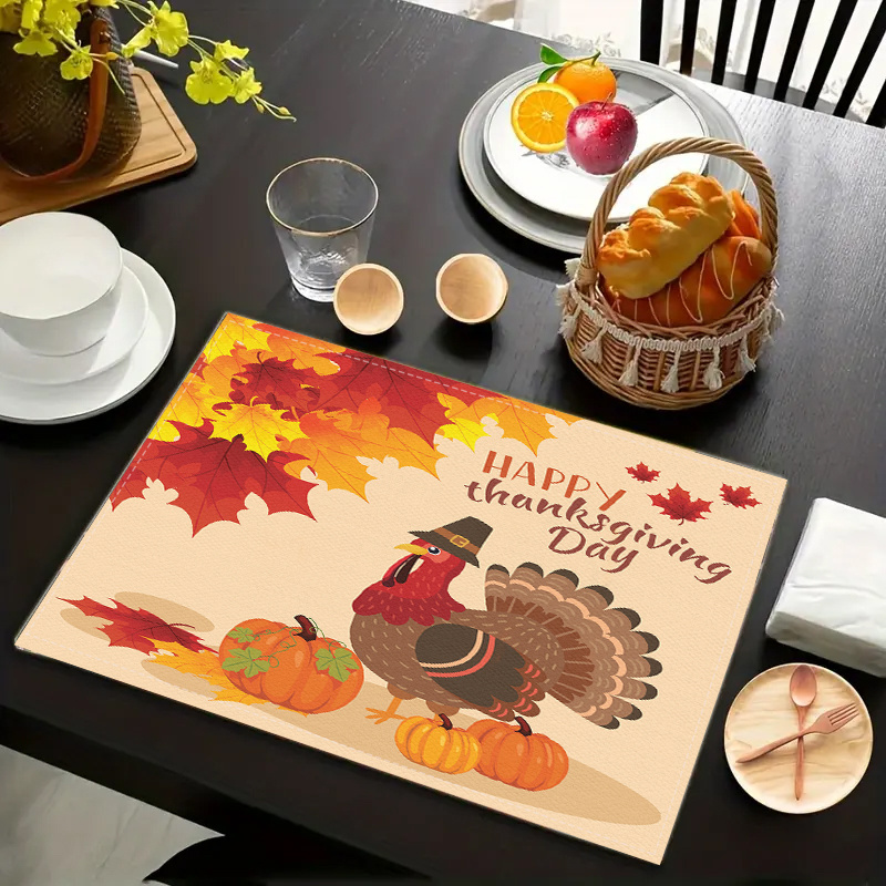 

Jit 2/4pcs Thanksgiving Turkey Pumpkin Maple Leaf Printed Placemats Home Kitchen Table Dustproof Placemats Home Party Indoor Outdoor Scene Decoration Placemats Holiday Decoration