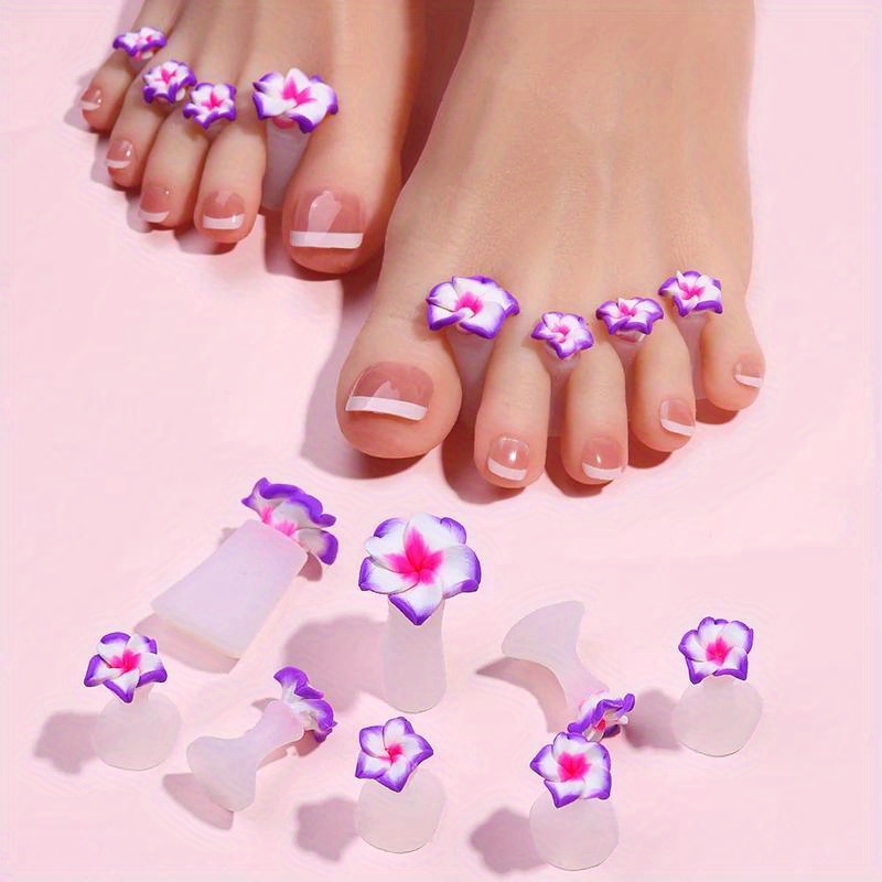 

8-piece Soft Silicone Purple Flower Toe Separators - Flexible Foot & Nail Care Tool For Pedicure, Sulfate-free