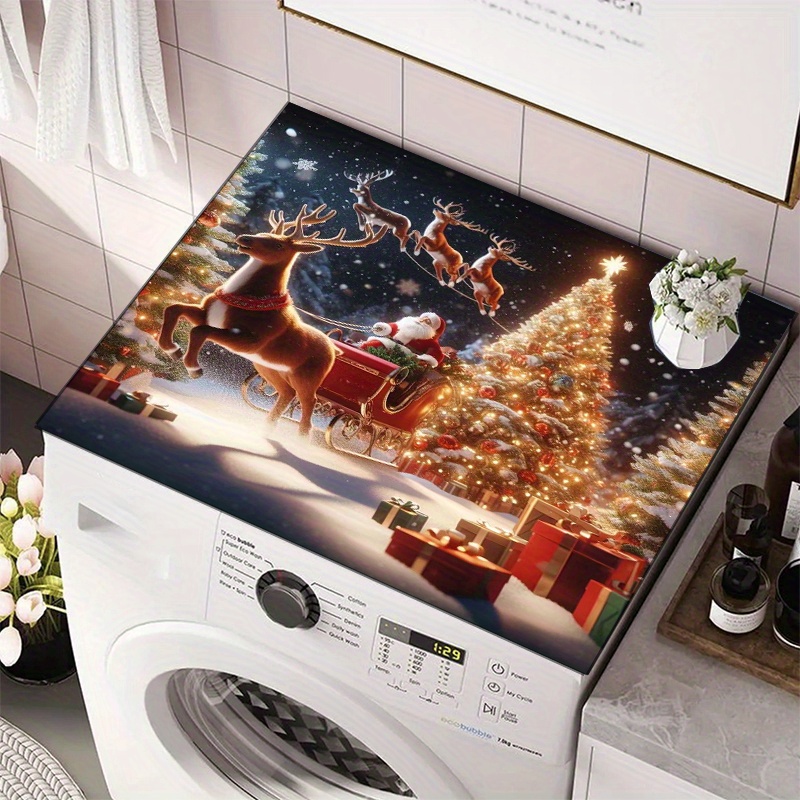 

1pc Christmas Theme Dish Drying Mat, Polyester Absorbent Cup Coaster, Heat-resistant Coffee Machine Pad, Washer Dust Cover, Water-absorbent Kitchen Pad With Holiday Pattern