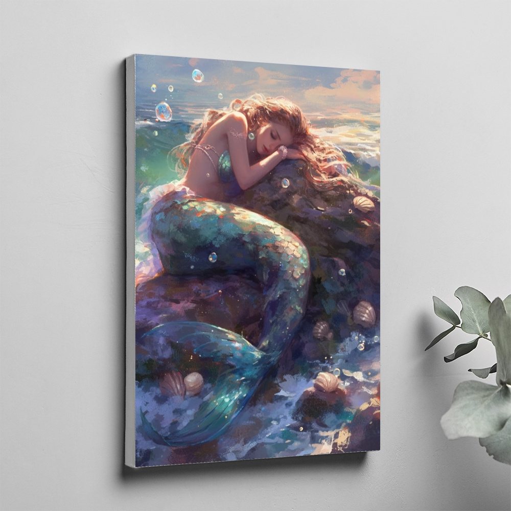 

1pc Wooden , Mermaids Wrapped Canvas Prints Poster, Hanging Hardware Included, Birthday Party Decor, Day New Year Easter Gift, Room Office Wall Decor, Perfect Gift And Home Decoration