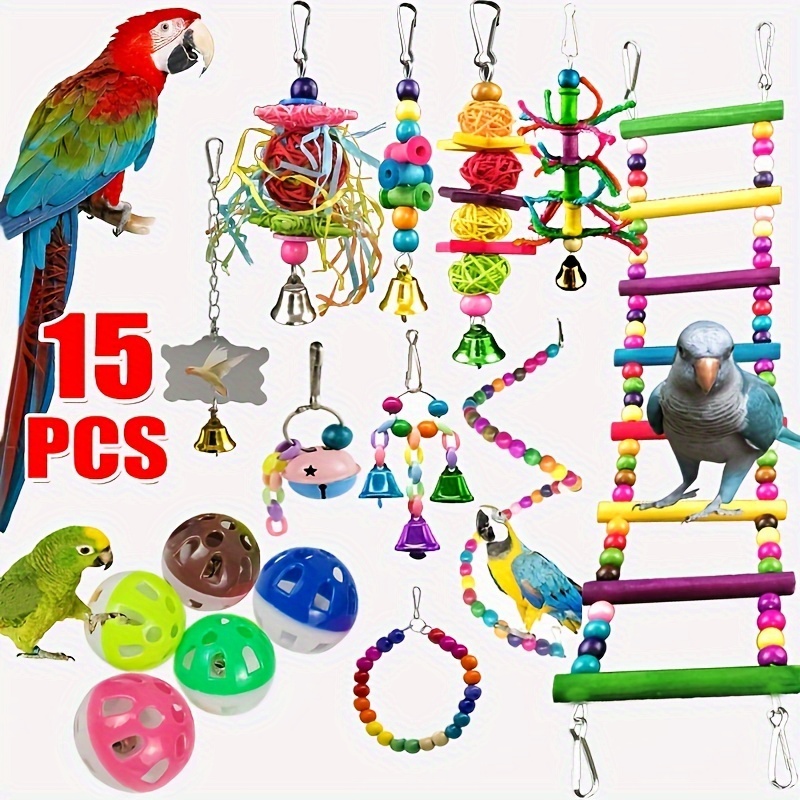 

15pcs Ultimate Parakeet Toy Bundle - Engage & Boost Your Parrots Mind With Colorful, Durable Interactive Toys For Endless Fun!