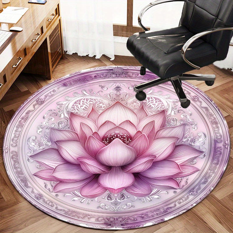 

1pc Lotus Flower Mandala Polyester Round Rug, Non-slip Office Chair Mat For Living Room Bedroom Home Decor - Water Absorbent, Crystal Velvet Texture