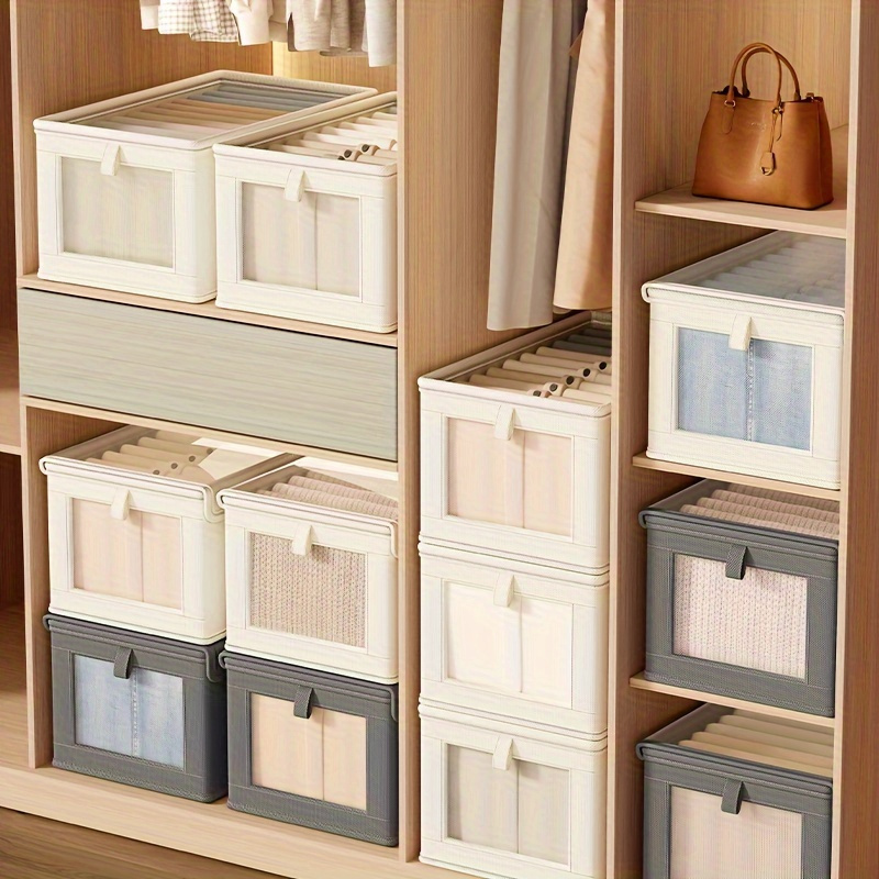 

A Large Canvas Storage Box With A Transparent Window For Winter Storage, Designed For Organizing Clothes, Jeans, Books, Shelves, Closets, Wardrobes, And Storage Baskets.