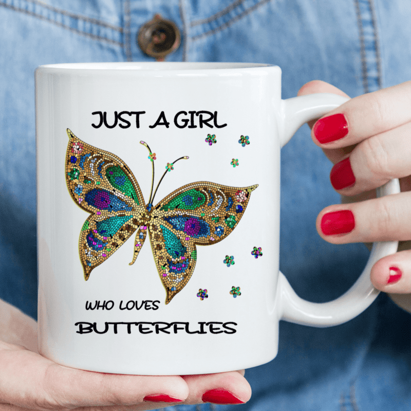 

1 Piece, 3a Grade, Just A Girl Who Loves Butterflies Butterfly Coffee Cup, 11 Oz Ceramic Cup Tea Cup, Gift Mug, Decorative Cup, Ideal Birthday And Holiday Gift, Very Suitable For Office/family Life/pa