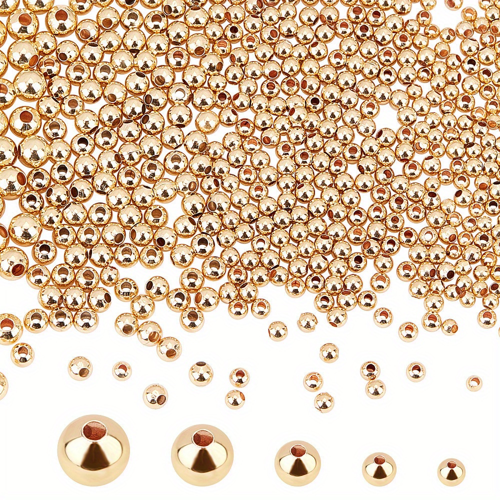 

1box 695pcs 5 Sizes Brass Round Spacer Beads Lead Free & Cadmium Free & Nickel Free Real 18k Golden Plated 2.5mm Hole: 0.5mm