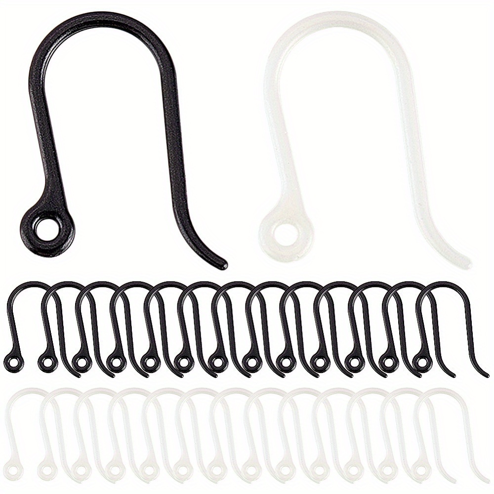 

200pcs Hypoallergenic Earring Hooks Set - Black & White, Plastic French Fish Hooks For Making