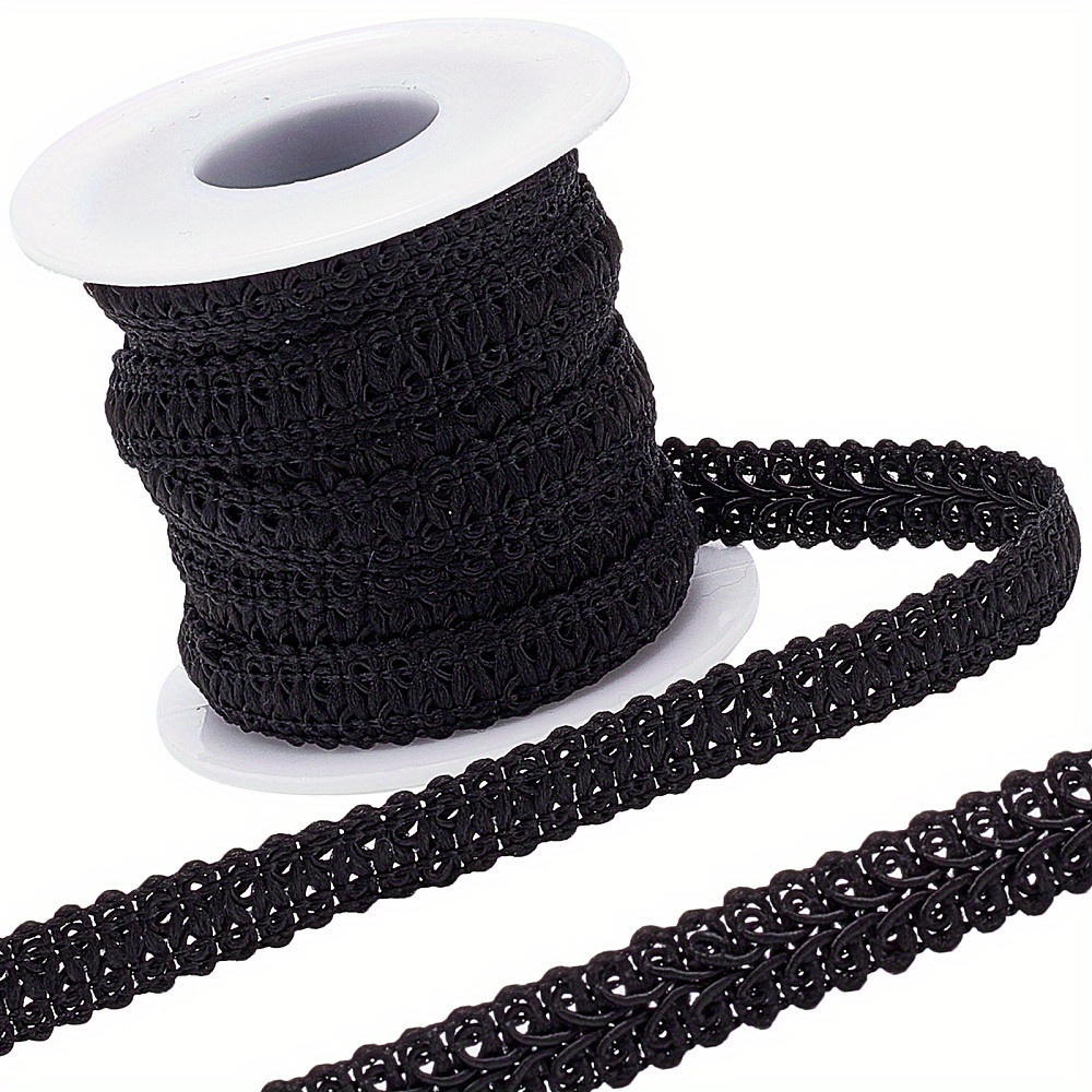 

1roll 10 Yards Polyester Braid Lace Trimming Craft Ribbon For Wedding Costume Jewelry Crafts And Sewing Black 3/8 Inch(11mm)