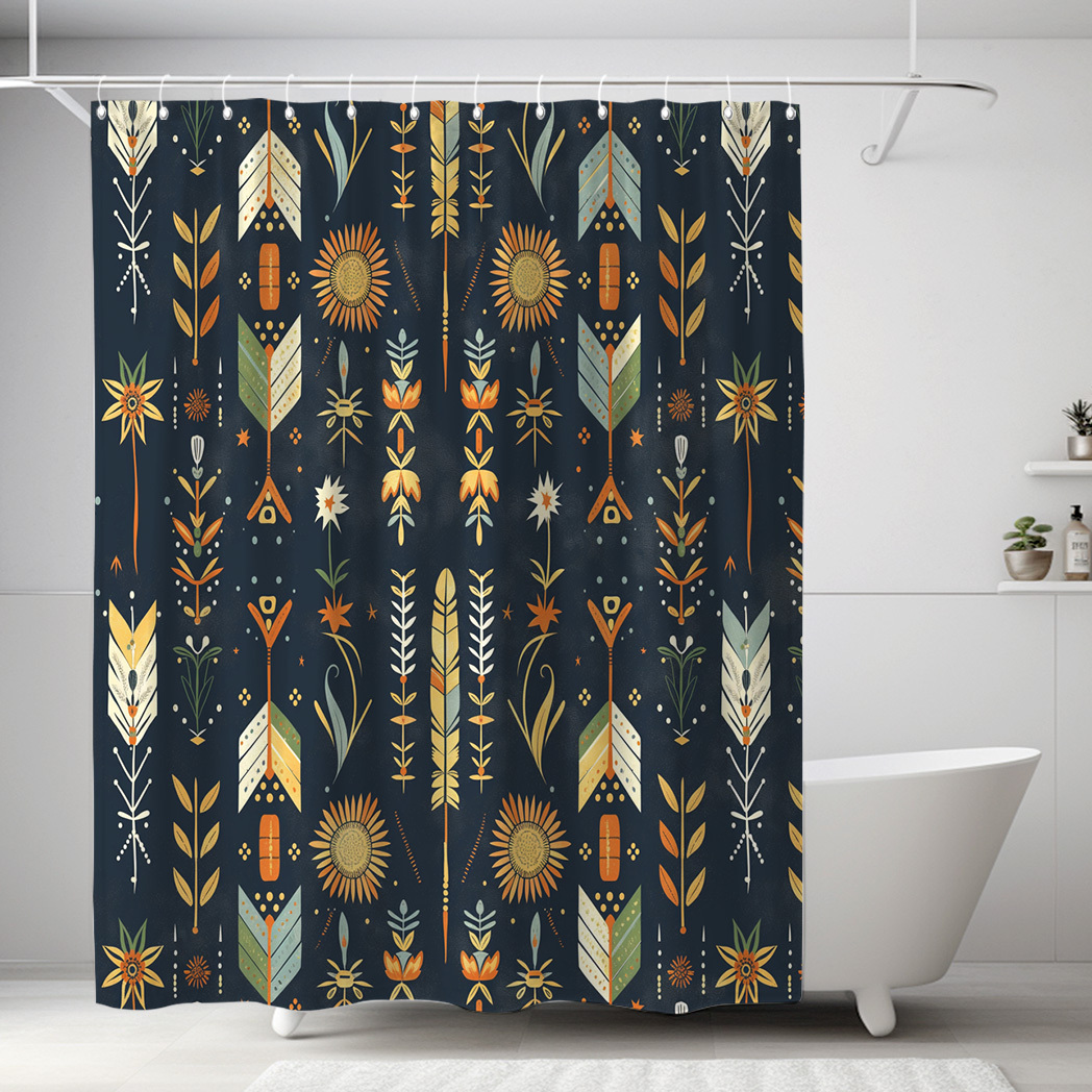 

Bohemian Retro Art Print Shower Curtain With 12 Hooks - 71x71in - Ethnic Style Bath Decor