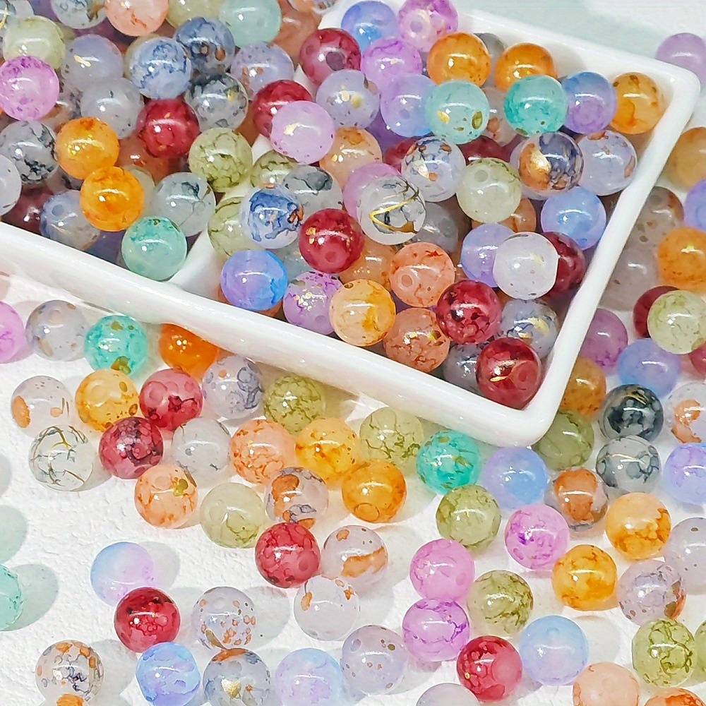 

50pcs 8mm Glass Beads For Jewelry Making, Handcrafted Ink-dyed Loose Beads With Golden , Assorted Colors, Spacer Beads For Diy Crafts And Bracelet Necklace Accessories