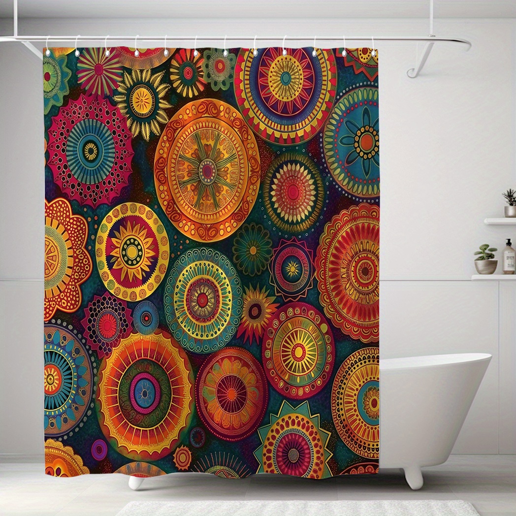 

Bohemian Element 1pc Bohemian, Retro Art, Ethnic Shower Curtain With 12 Hooks Fabric For Bathroom Decor And Windows - 71x71in ,, Gifts For , Friends, Family And Lovers, Home Decor