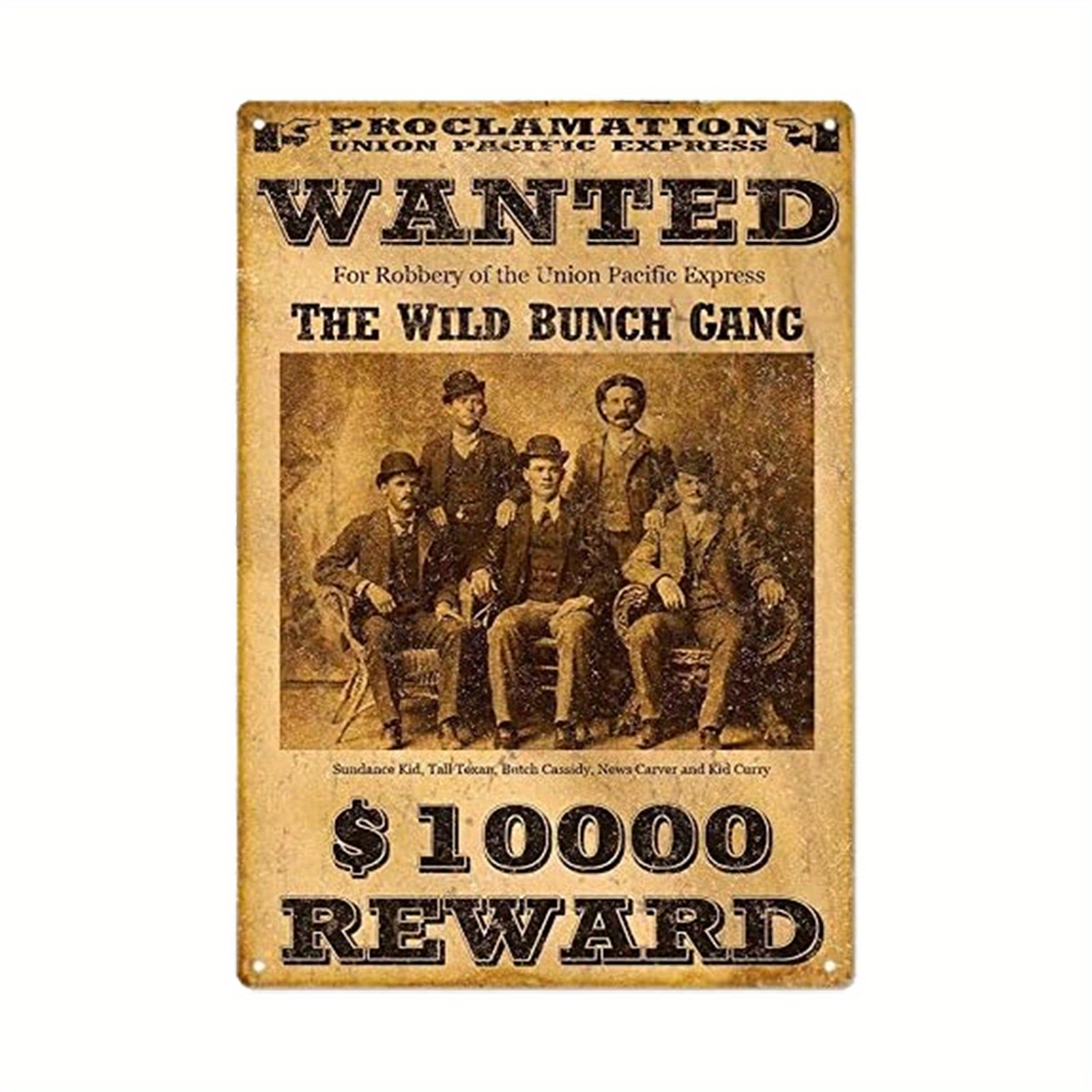

Vintage Gang Wanted Poster Metal Sign - Iron Art Reproduction 12"x8", Pre-drilled, Weatherproof, Robbery Of Express Themed Wall Decor