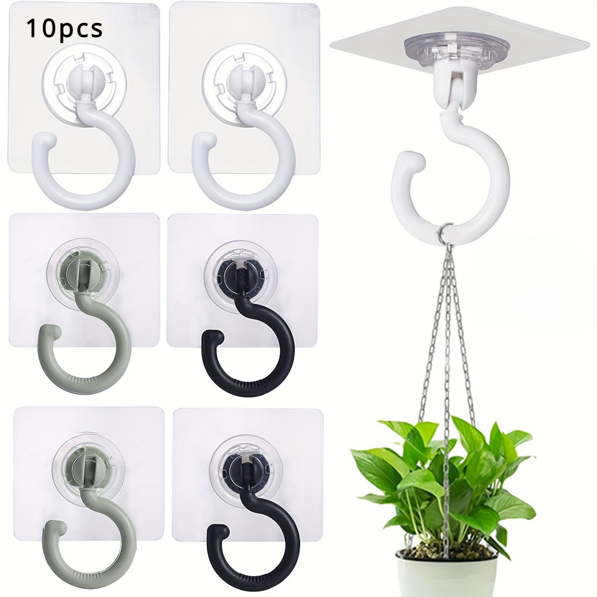 

10pcs Rotatable Adhesive Hooks For Wind Chimes, Plants, And Ceiling Decor - No Drill Ceiling Hanging Hook With Strong Sticky Hanger Utility