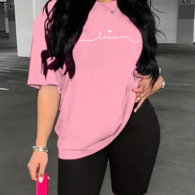 

Lovu Women's Casual Fashion Set - Comfy Polyester Knit, Round Neck Tee & Shorts With Cartoon Print, Machine Washable