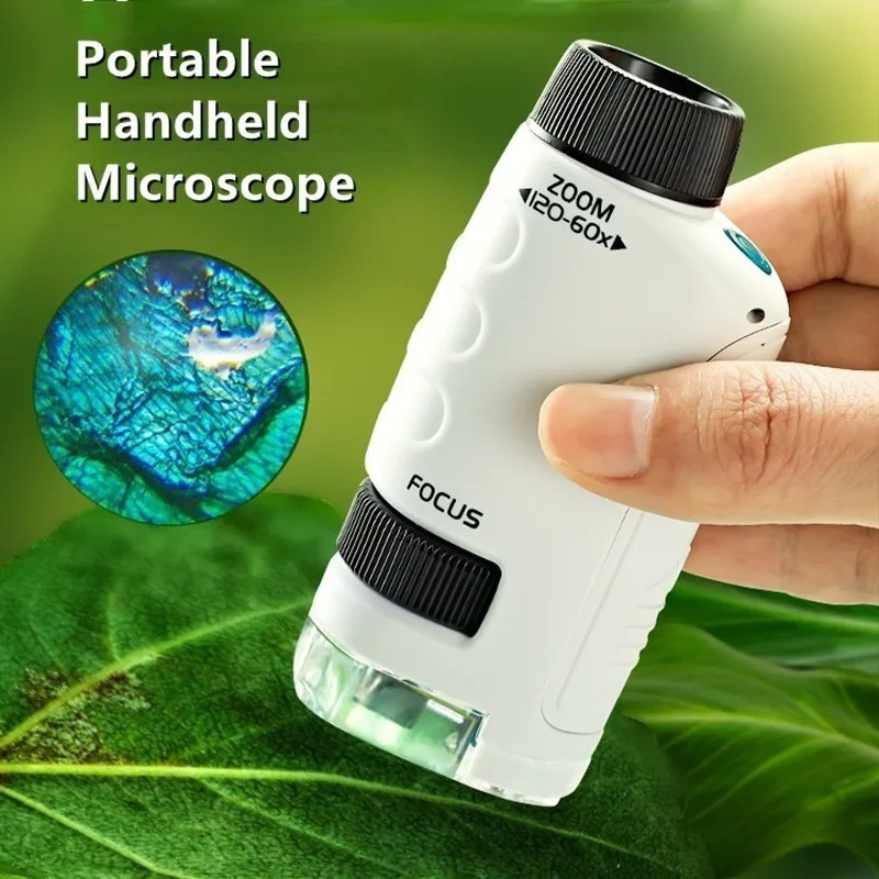 

Mini Pocket Microscope Kit: 60-120x Zoom, Led Light, Battery Powered, Compatible With Smartphones - Suitable For Ages 8-12