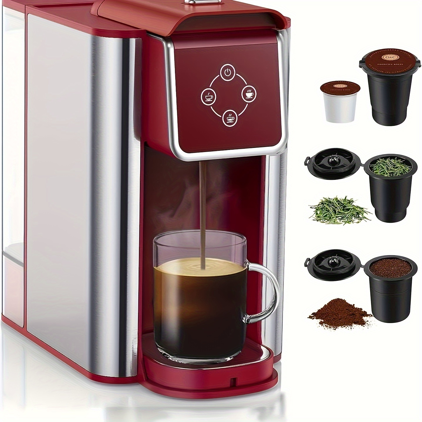 

1pc, Sifene Coffee Maker, 3 In 1 Single Serve Coffee Machine, Pod Coffee Maker For K-cup Capsule Pod, Ground Coffee Brewer, Leaf Tea Maker, 6 To 10 Ounce Cup, Removable 50 Oz Water Reservoir Red