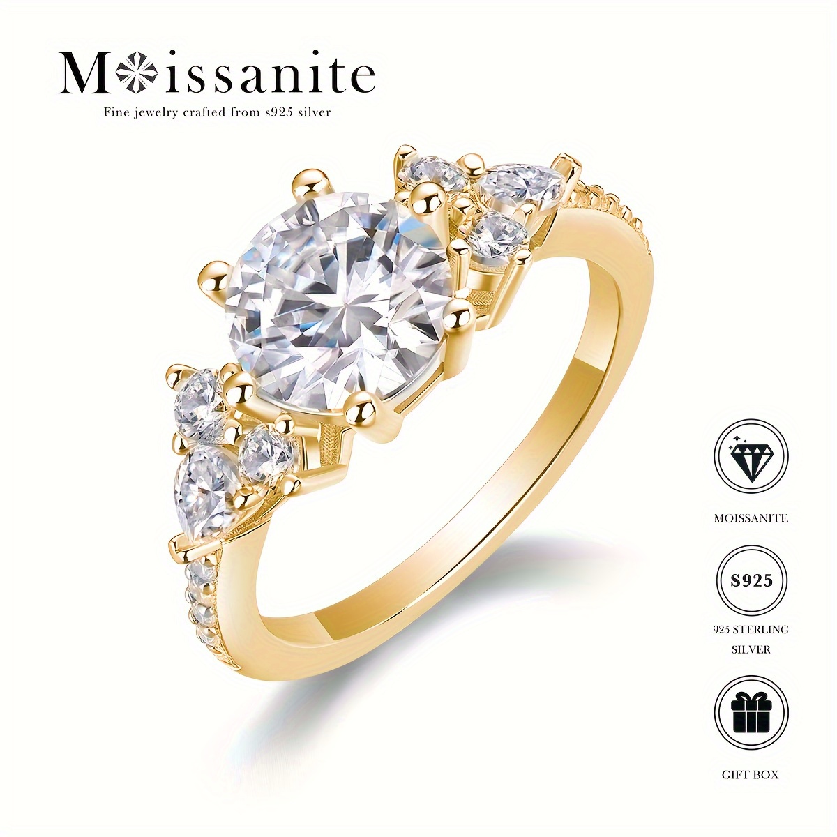 

1pc Luxurious And Exquisite Moissanite Ring For Men And Women, S925 Sterling Silver Plated With Plated Ring, Suitable For Daily Wear, Party, Vacation, Wedding, Anniversary, Banquet