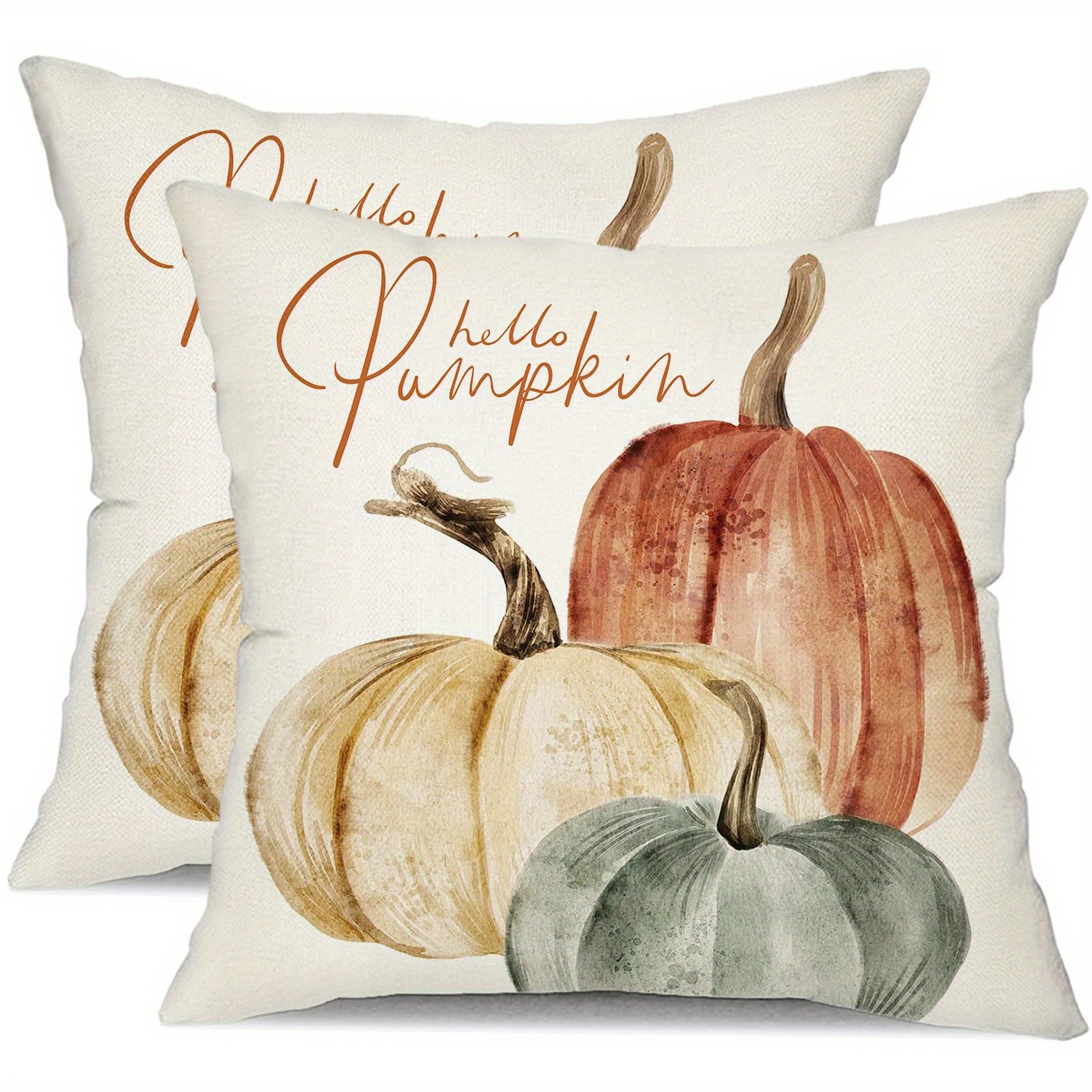TEMU 2pcs, Short Plush Fall Pillow Covers, Fall Decoration Pumpkin Hello Pumpkin Decor White Autumn Outdoor Pillow Cover, 18 X18 Inch, Single Sided
