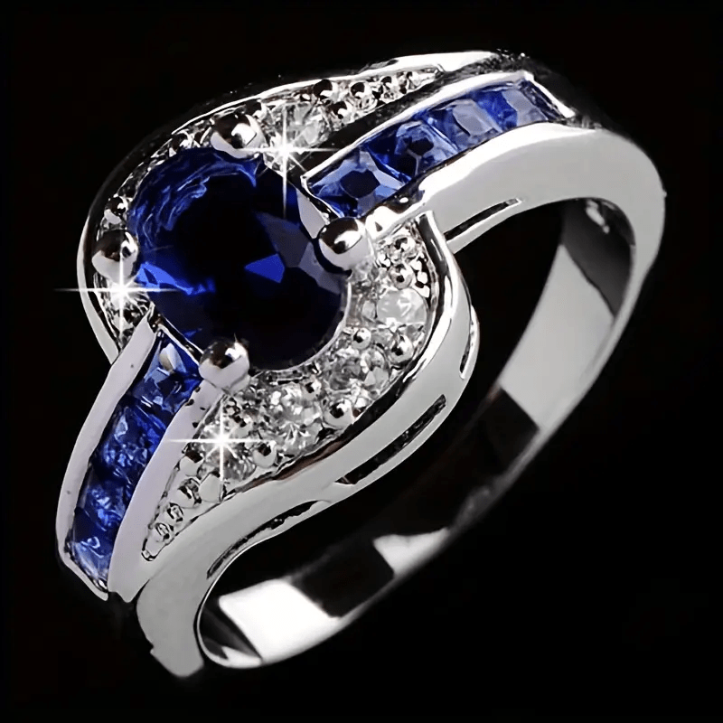 

Oval Blue Zirconia Band Ring Elegant Wedding Ring Jewelry Decoration