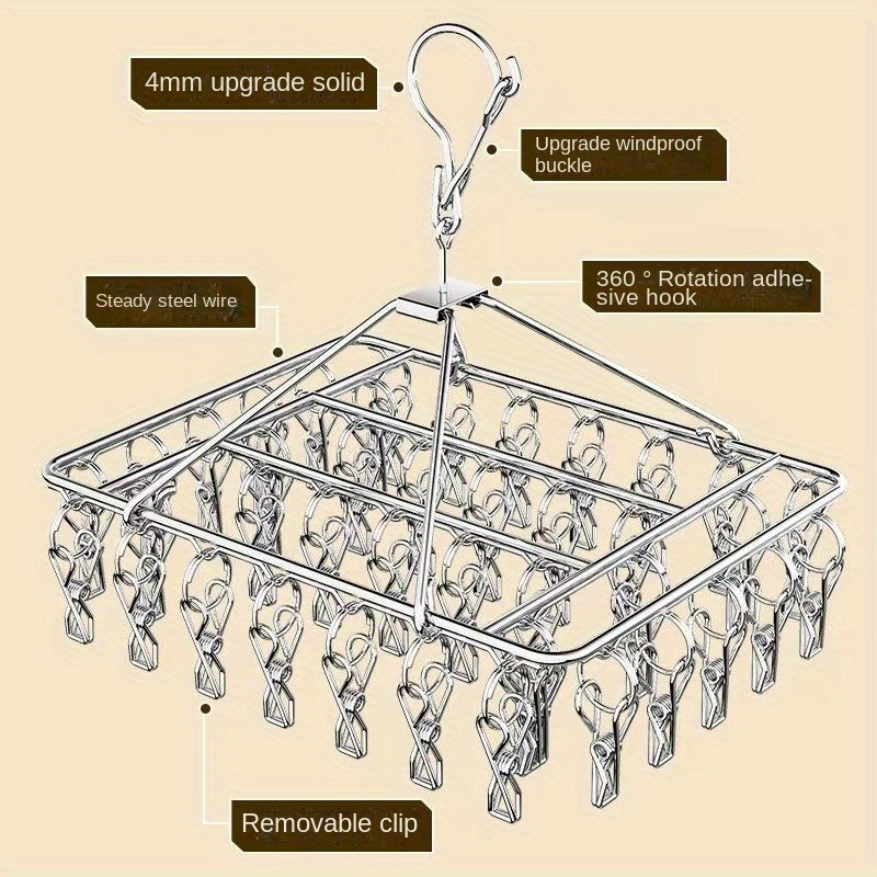 

Stainless Steel Sock Drying Rack With Multi-clip Design - Windproof, Single Layer Clothes & Socks Hanger For Home Use Clothes Drying Rack Laundry Drying Rack