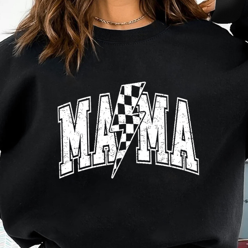 

Mama Print Pullover Sweatshirt, Casual Long Sleeve Crew Neck Sweatshirt For Fall & Winter, Women's Clothing