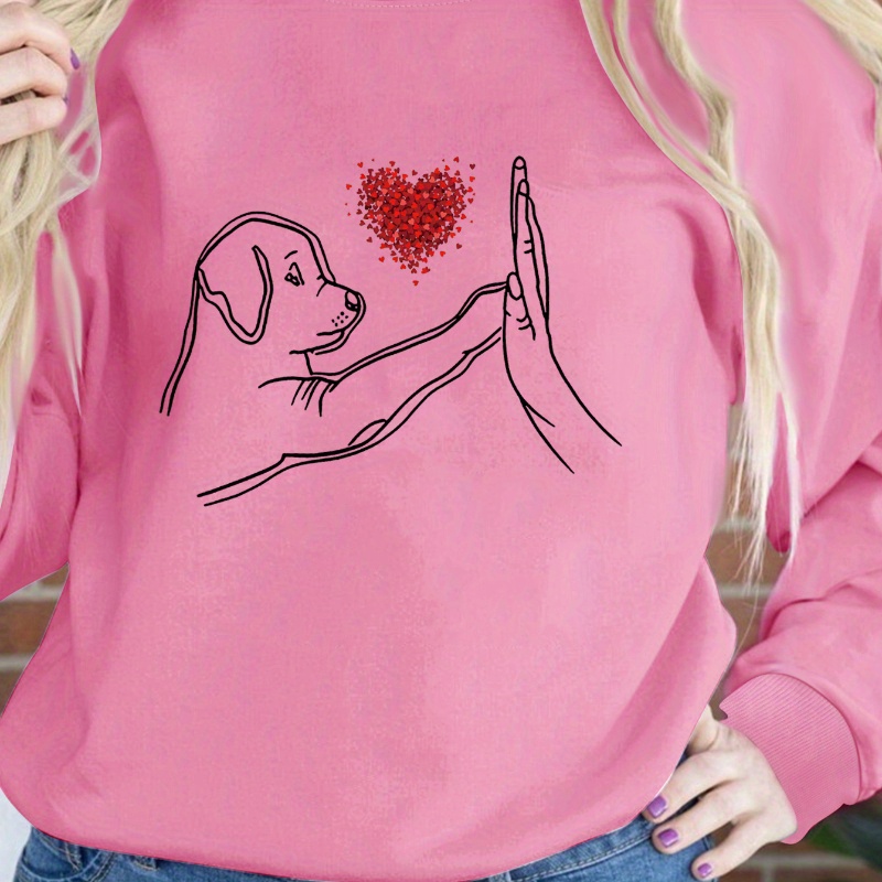 

Dog Print Pullover Sweatshirt, Casual Long Sleeve Crew Neck Sweatshirt For Fall & Winter, Women's Clothing