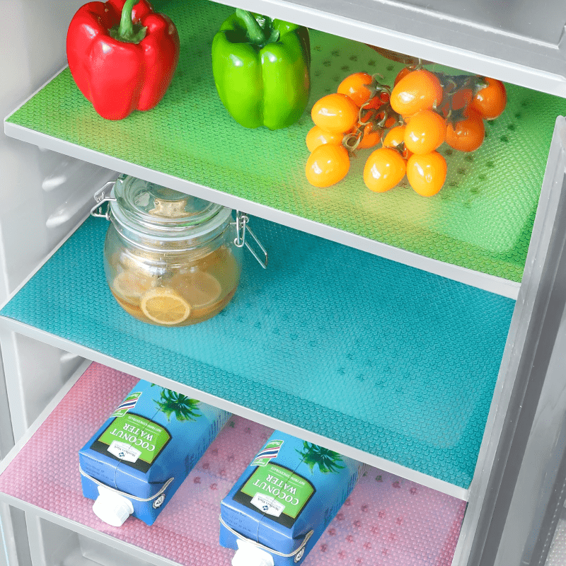 

4pcs Refrigerator Shelf Liners Mats: Washable, Organize Your Kitchen Gadgets - Blue, Green, Red