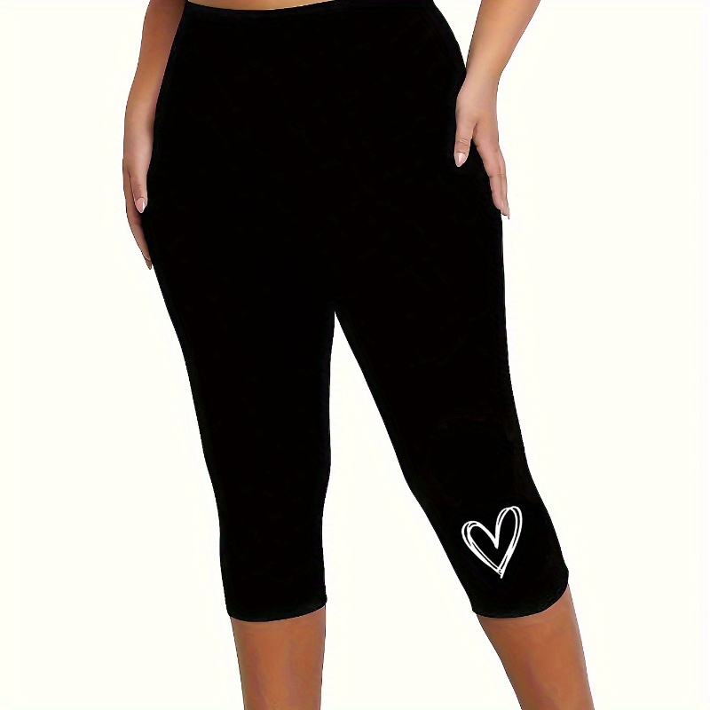 

Leggings skinny imprimés cœur grande taille, leggings extensibles décontractés au quotidien, vêtements grande taille pour femmes