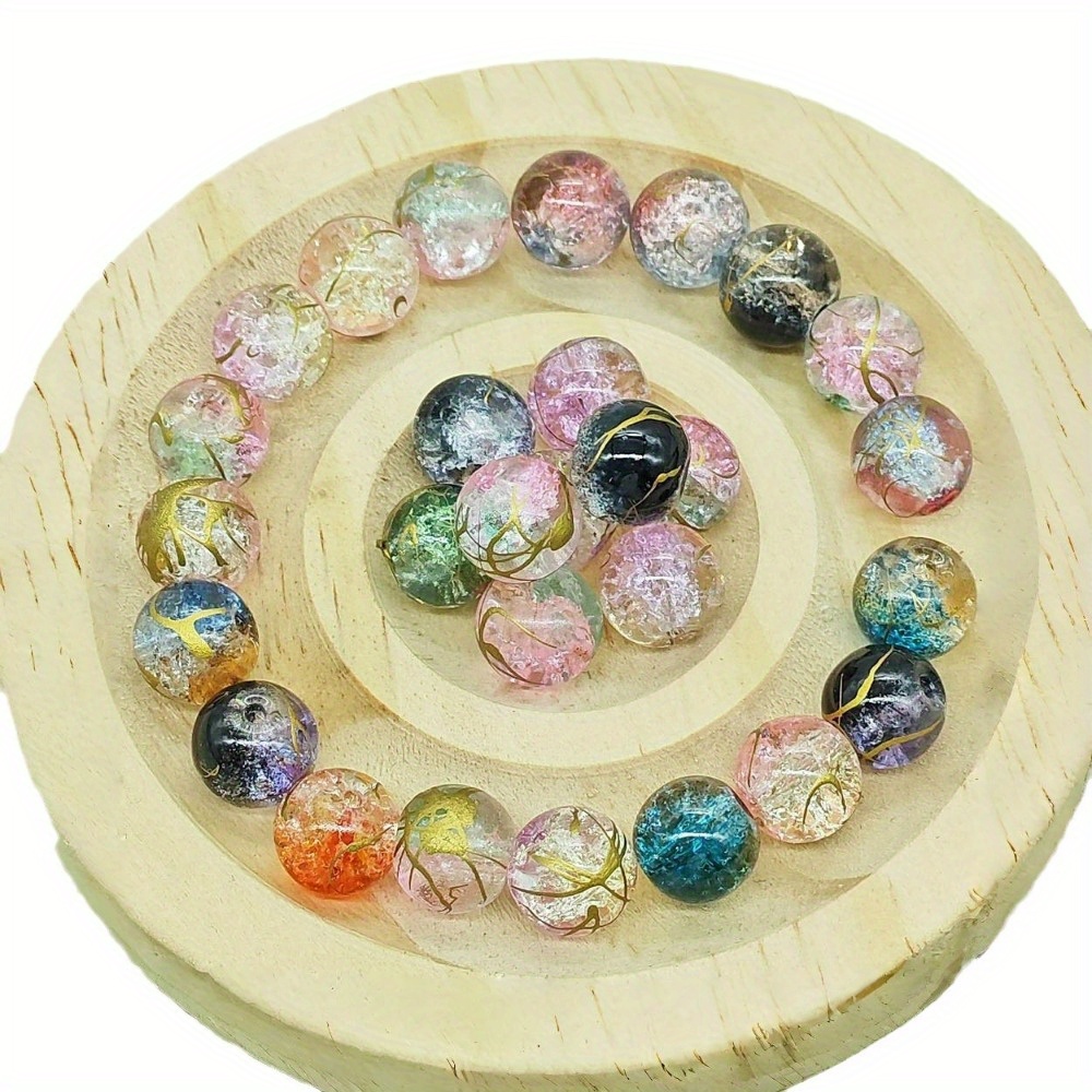 

50/100pcs Dual-tone Crackle Glass Beads, 8/10mm Frosted Bead Assortment For Making, Handmade Bracelet Necklace Accessories