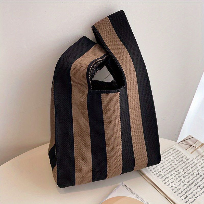 TEMU Borsa a in maglia a righe - Borsa tote , Mini borsetta, Stile ispessito, Porta polso casual multifunzionale da donna, Uso , Borsa da pendolare,
