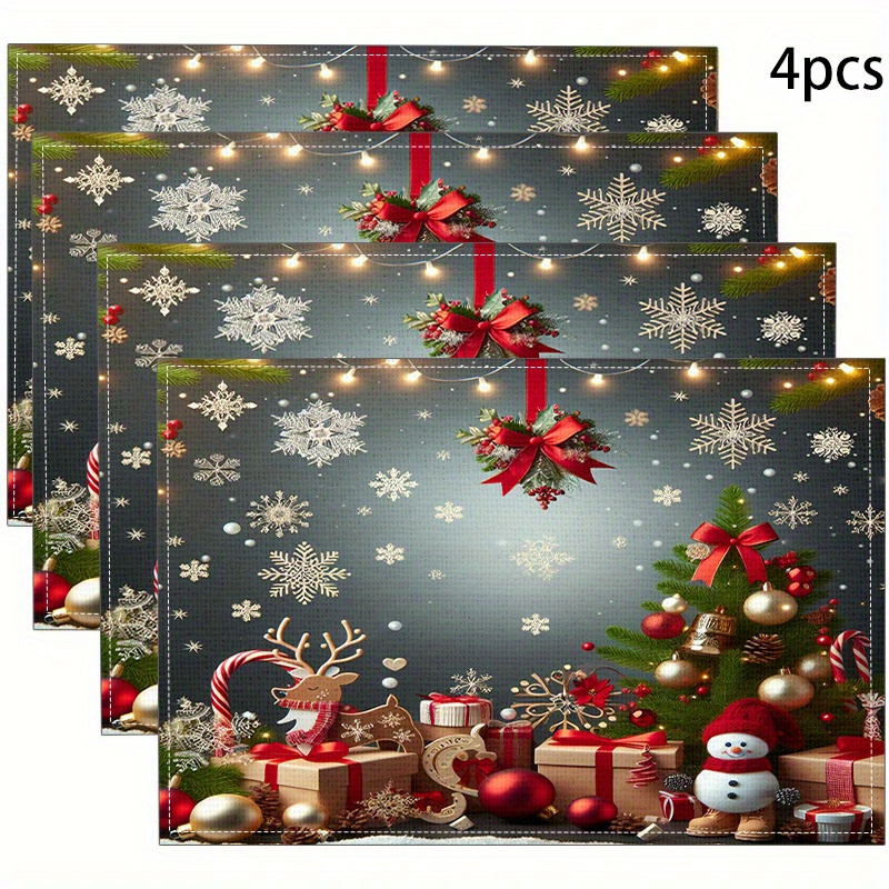 TEMU 2pcs/4pcs/creative Christmas Element Placemat Christmas Party Decorations Linen Table Mat Western Food Mat, Mat Bowl Mat Heat Insulation, Dinner