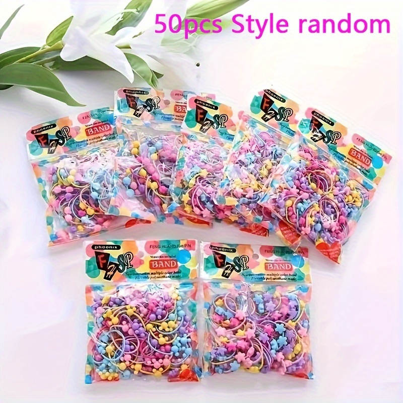 Image of 50pcs Vibrant Colorful Plastic Beads Hair Ties - Stylish Hair Accessories For Women And - Perfect For Vacation And Everyday Styling (styles Are )