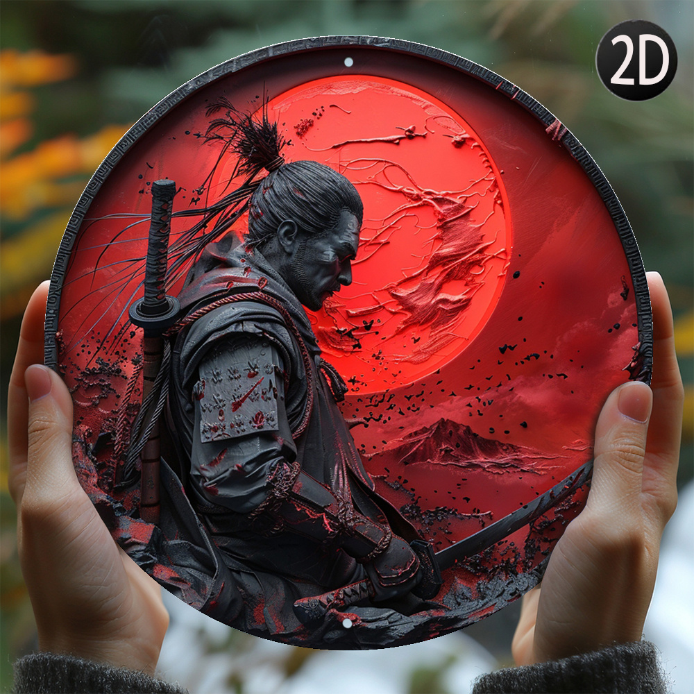 

Japanese Samurai 8x8" Round Metal Wall Decor - Perfect For Bedroom, Dorm, Bathroom | Ideal Gift For Art Lovers & Friends Japanese Art Wall Decor Kawaii Wall Decor