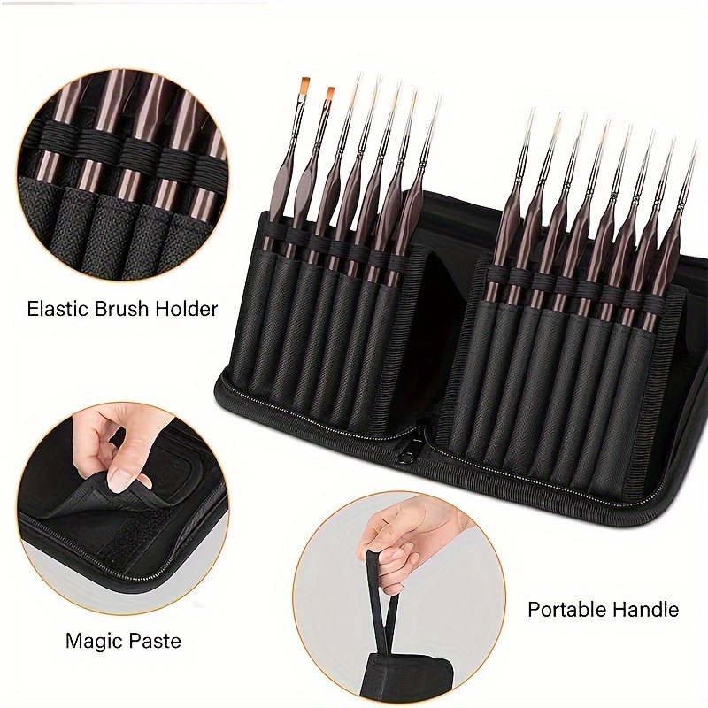 

15pcs Maple Miniature Paint Brush Set - Fine Detail & Micro Brushes For Acrylics, Oils, & Model Painting, Black, Paint By Number, , Figurine, 40k