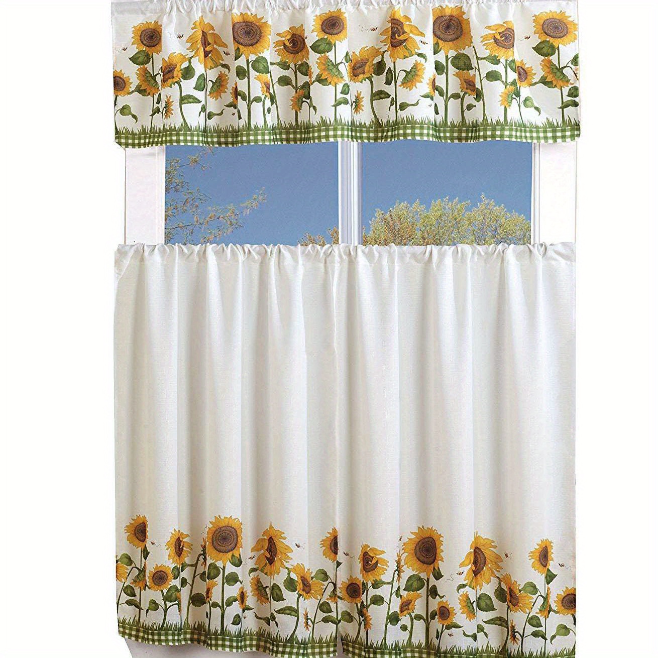 

3 Piece Sunflower Kitchen Cafe Curtain With And Tier Window Curtain Set