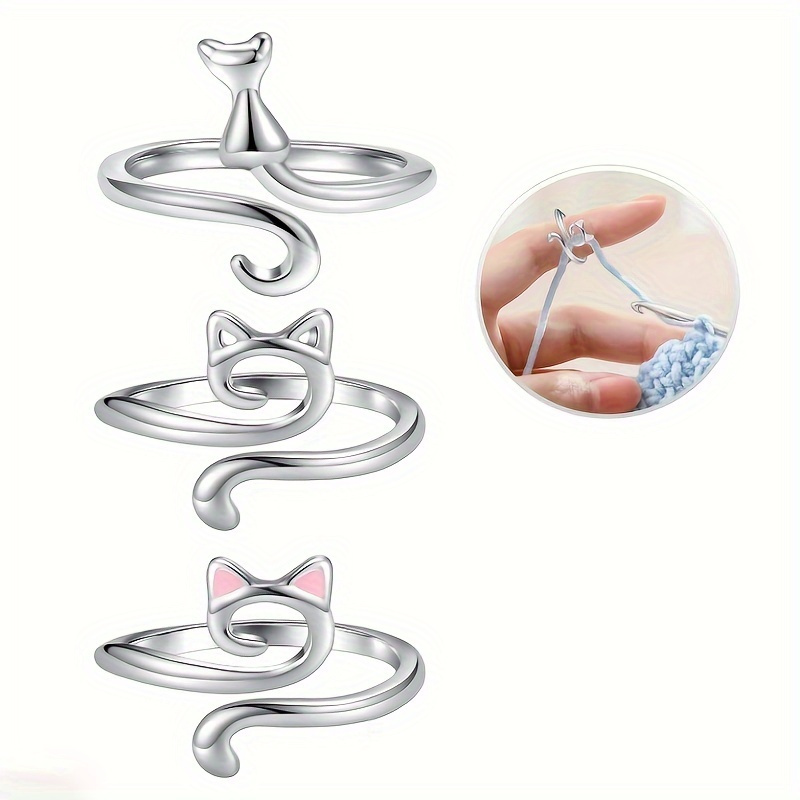 

3pcs Crochet Knitting Rings, Adjustable Crochet Tension Rings, Suitable For Finger Cat Yarn Guide Knitting Crochet Hooks, Ladies Sewing Accessories, Suitable As A Gift For Mom