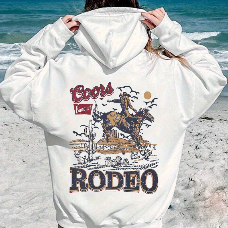 

Cowboy Print Kangaroo Pocket Hoodie, Casual Long Sleeve Drawstring Hoodies Sweatshirt, Women's Clothing