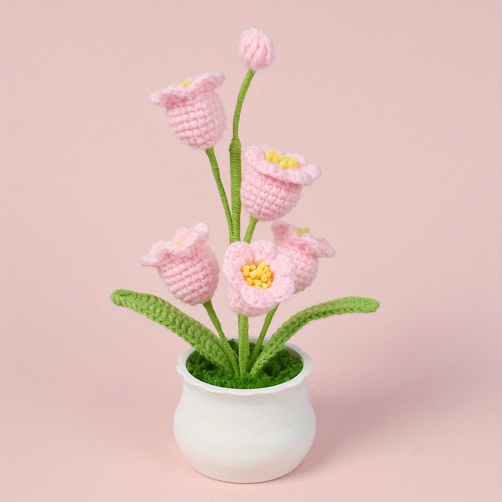 TEMU Hand-knitted Finished Product: Simulated Lily Of The Valley Flower Pot, Suitable As A Teacher's Gift, Mother's Day Companion Gift, Or Decorative