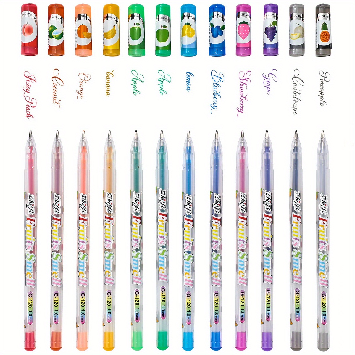 

12-piece Scented Glitter Gel Pens - Smooth Writing, Multicolor Fun Stationery With Cute Fruit Flavors For School & Office Supplies