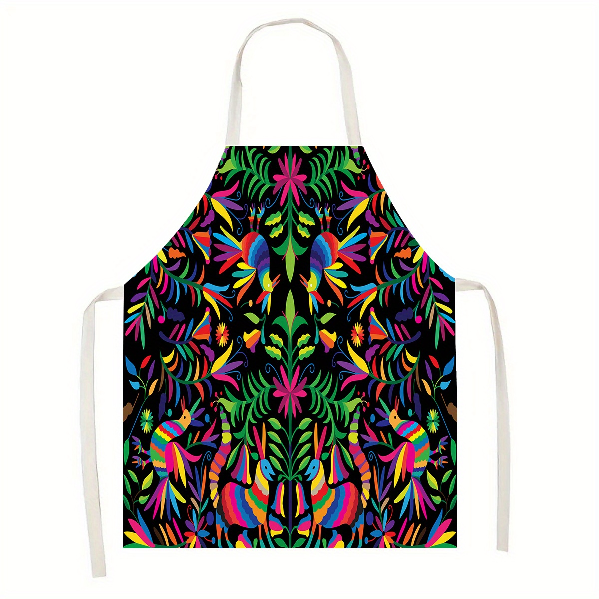 TEMU Mexican Style Floral Print Kitchen Apron – 1pc, Creative Colorful Flower Design, 100% Polyester Woven Fabric, Stain-resistant, For Cooking, Baking, Painting, Gardening, Home Decor