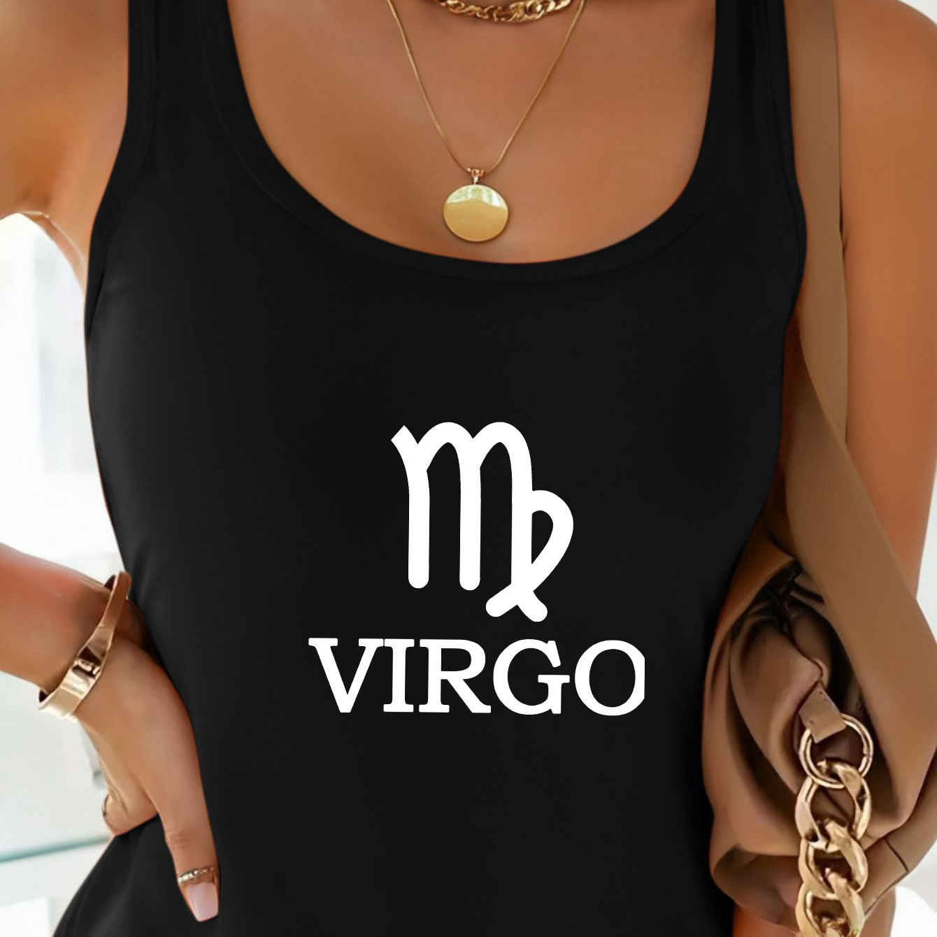 

Virgo Print Crew Neck Tank Top, Sleeveless Casual Top For Summer & Spring, Women's Clothing