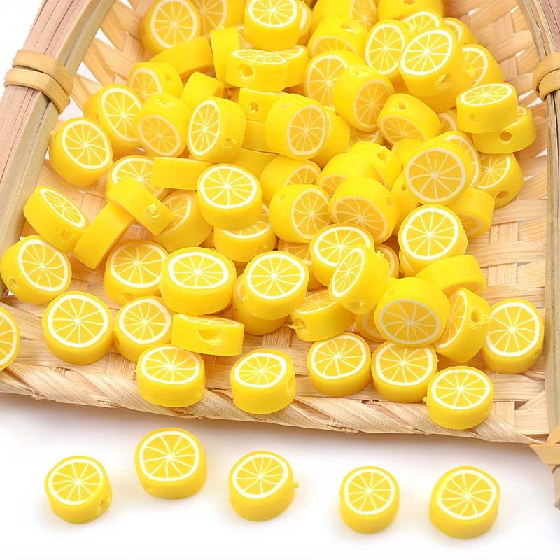 

80pcs Polymer Clay Lemon Beads - Soft Clay Fruit Spacer Charms For Diy Jewelry, Bracelet, Necklace, Phone Chain, And Craft Decorations