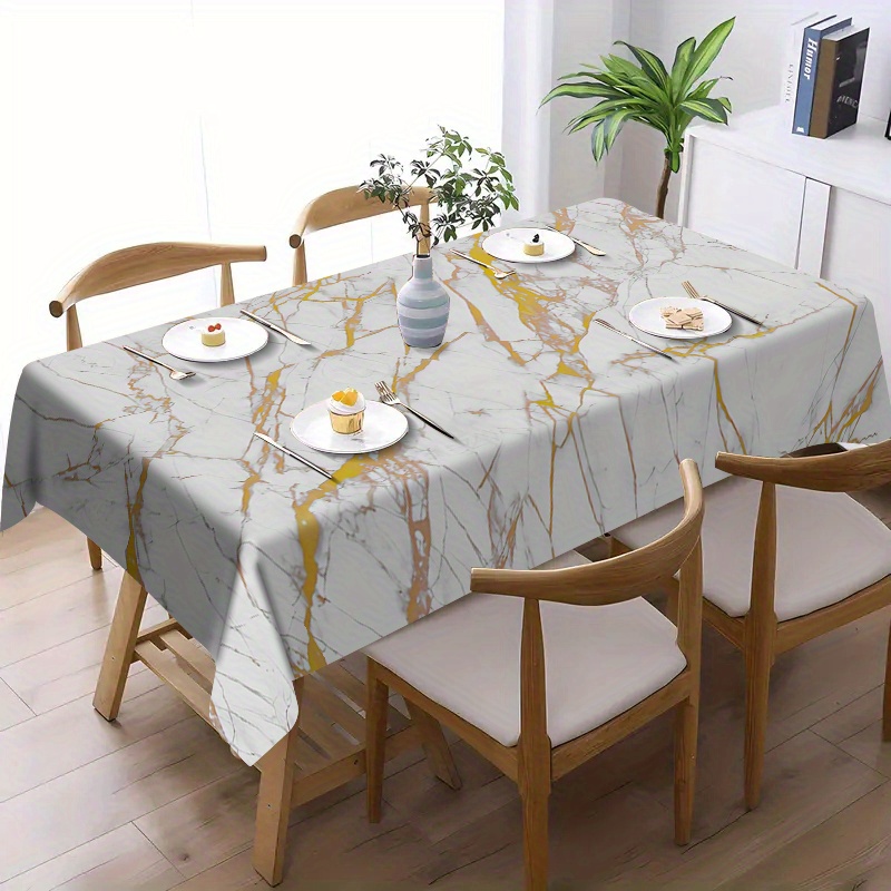 

Waterproof Marble Pattern Polyester Tablecloth – Oil-proof, Heat-resistant Rectangular Dining Table Cover For Party Decoration, Machine Woven Fabric, Elegant Home Decor